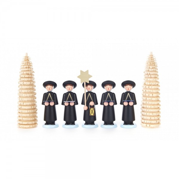 Dregeno Erzgebirge - Kurrendefiguren mit Ringelbäumchen, 7er-Gruppe, schwarz - 12cm