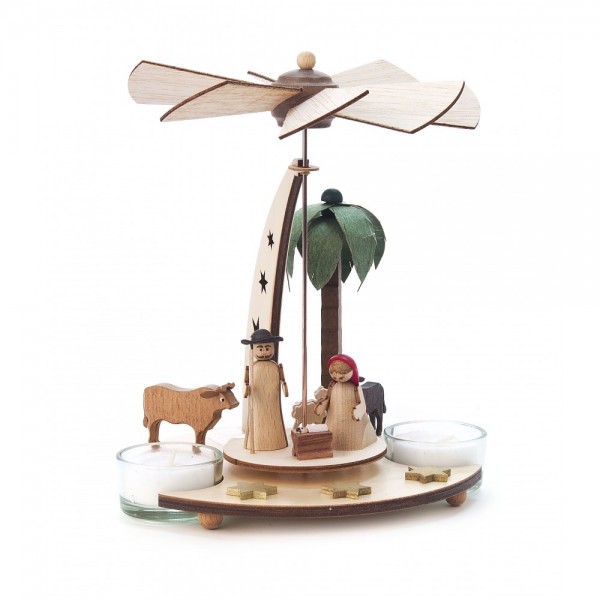 Dregeno Erzgebirge - Pyramide klein mit Christi Geburt für Teelichter - 18cm