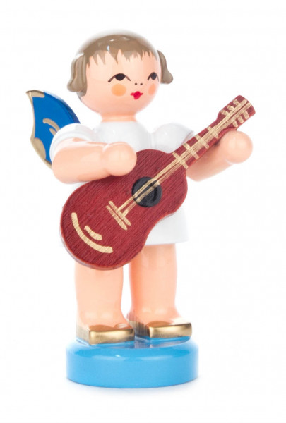 Dregeno Erzgebirge - Engel mit Gitarre stehend, blaue Flügel