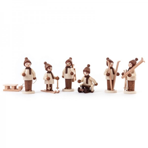 Dregeno Erzgebirge - Miniatur-Wintersportler, natur, 6 Figuren
