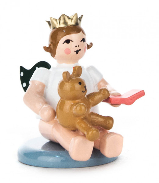 Dregeno Erzgebirge - Engel mit Teddybär und Krone, sitzend