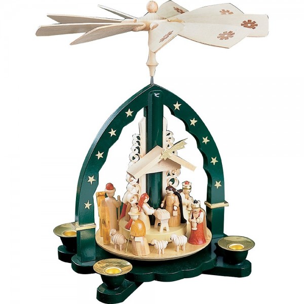 Richard Glässer Erzgebirgspyramide Christi Geburt grün 27cm
