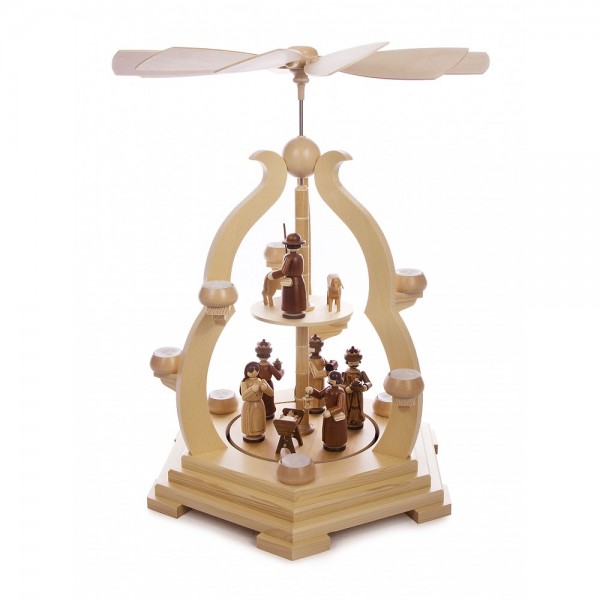 Dregeno Erzgebirge - Bogenpyramide 2-stöckig mit Christi Geburt - 65cm