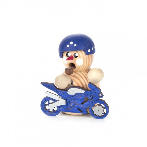 Dregeno Erzgebirge - Räuchermini Biker natur mit blauem Motorrad
