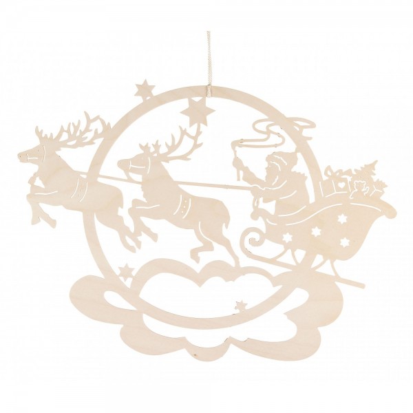 Dregeno Erzgebirge - Fensterbild Rentierschlitten mit Weihnachtsmann, natur - 27,5cm