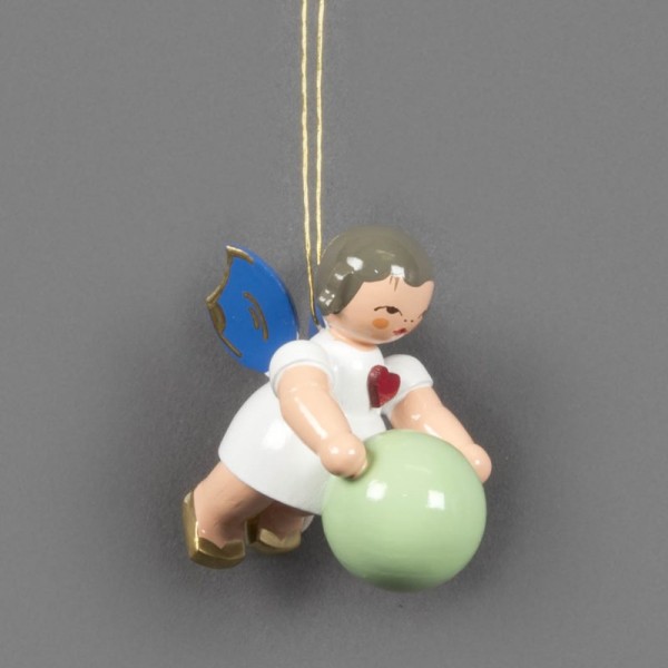 Dregeno Erzgebirge - Schwebeengel Herzengel mit Gymnastikball, blaue Flügel