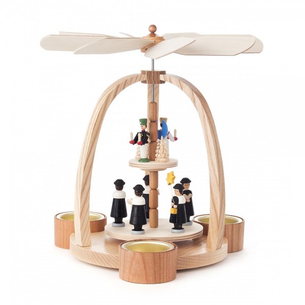 Dregeno Erzgebirge - Pyramide 2-stöckig klein mit Kurrende, Engel und Bergmann - 24cm
