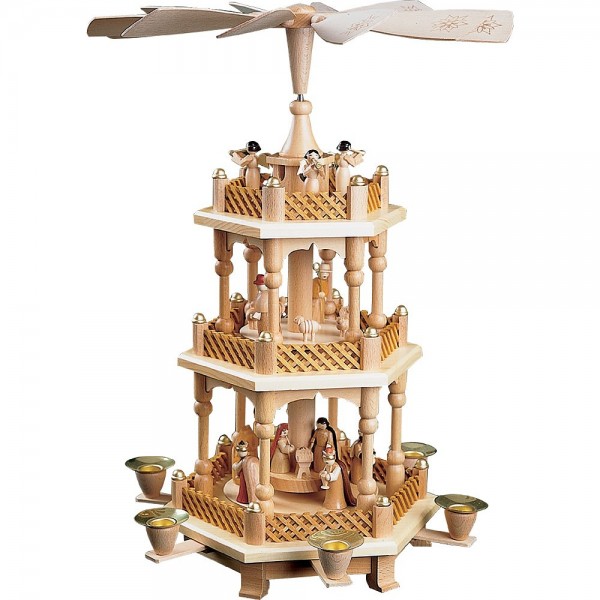 Richard Glässer Erzgebirgspyramide Christi Geburt 2-stöckig natur 40cm