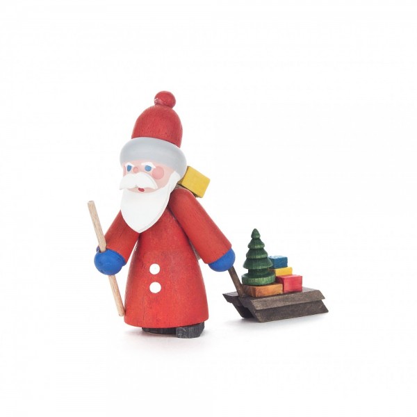 Dregeno Erzgebirge - Miniatur Weihnachtsmann mit Schlitten - 7cm