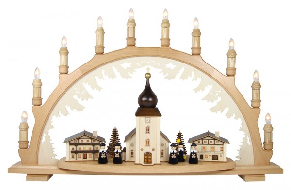 Lenk & Sohn Schwibbogen Erzgebirge 1-fach, 10-flammig Bergkirche mit Kurrende