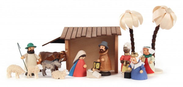 Dregeno Erzgebirge - Weihnachtskrippe mit Stall farbig (15)
