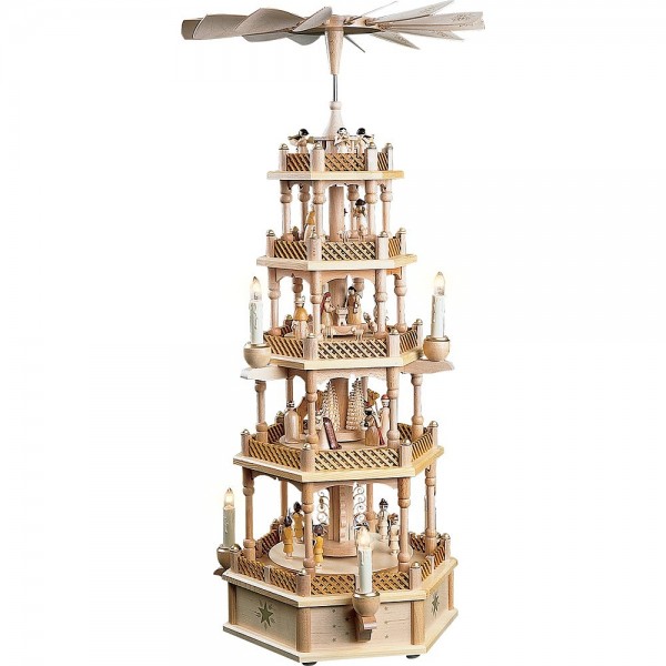 Richard Glässer Erzgebirgspyramide Christi Geburt 4-stöckig elektrisch 75cm