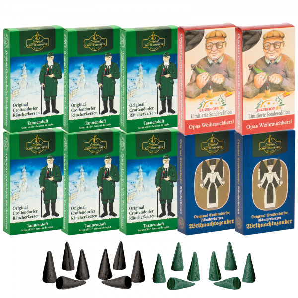 Original Crottendorfer Räucherkerzen Duft des Waldes - 10 Schachteln - 6x Tannenduft, 2x Weihnachtszauber, 2x Opas Weihrauchkerzl