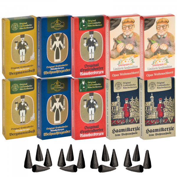 Original Crottendorfer Räucherkerzen Duft der Weihnacht - 10 Schachteln - Mischung Nostalgie B