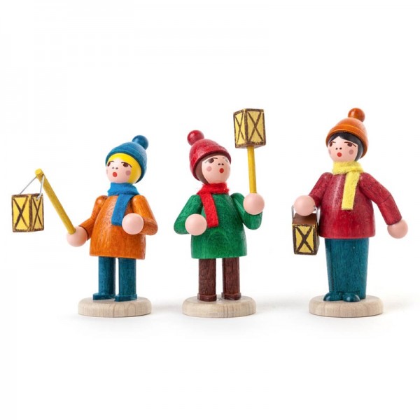 Dregeno Erzgebirge - Miniatur-Laternenkinder, farbig lasiert, 3 Figuren