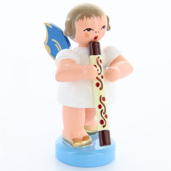 Uhlig Engel stehend mit Didgeridoo, blaue Flügel, handbemalt