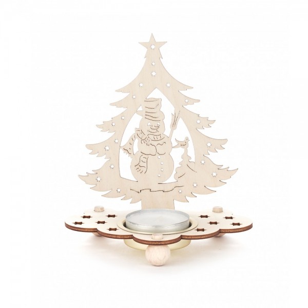 Dregeno Erzgebirge - Teelichthalter Baum Motiv Schneemann - 12cm