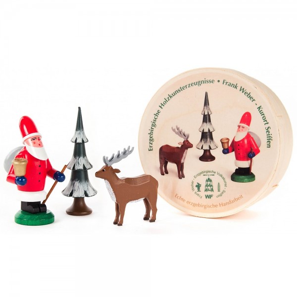 Dregeno Erzgebirge - Weihnachtsmann, Hirsch und Baum in Spandose