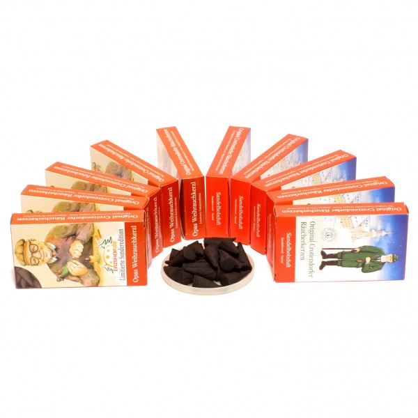 Crottendorfer Räucherkerzen - 10x24 Sparpack – Sandelholzduft + Opas Weihrauchkerzl – Limitierte Sonderedition