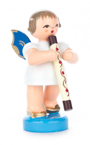 Dregeno Erzgebirge - Engel mit Didgeridoo stehend, blaue Flügel
