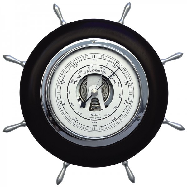 Fischer Barometer Steuerrad Maritim mit Holzgehäuse schwarz-chrom