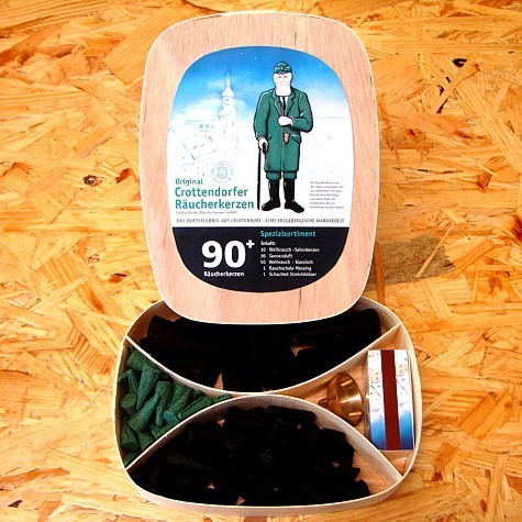 Crottendorfer Spanschachtel mit Räucherkerzen Spezialsortiment 90+