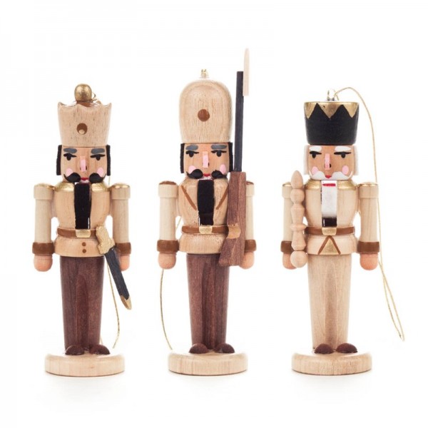 Dregeno Erzgebirge - Miniatur-Nussknacker, hängend, natur, 3 Figuren