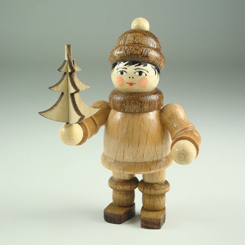 Lenk & Sohn Gedrechselte Holzfigur Erzgebirge Weihnachtkinder Junge mit Baum