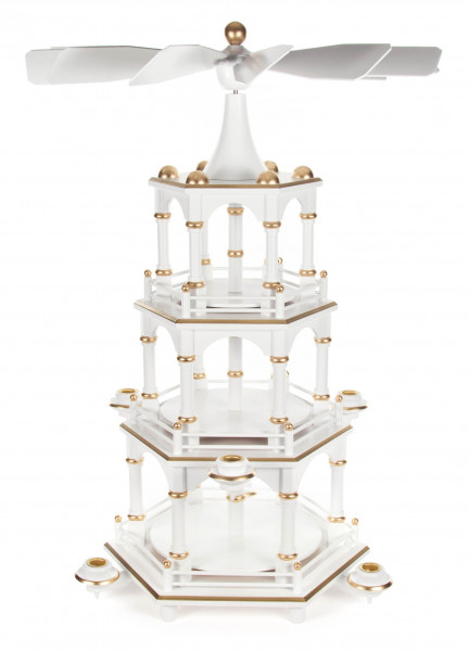 Dregeno Erzgebirge - Pyramide unbestückt weiß, 3-stöckig, für Kerzen Ø 14 mm