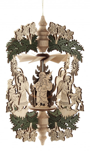 Dregeno Erzgebirge - Wärmespiel Christrose Engel mit Zwerg und Weihnachtsmann, zum Hängen