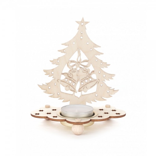 Dregeno Erzgebirge - Teelichthalter Baum Motiv Glocken - 12cm