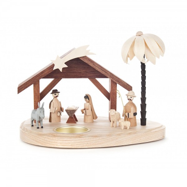 Dregeno Erzgebirge - Teelichthalter mit Christi Geburt - 12cm