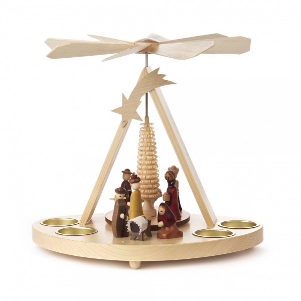 Dregeno Erzgebirge - Pyramide klein Christi Geburt, für Teelichter - 25cm