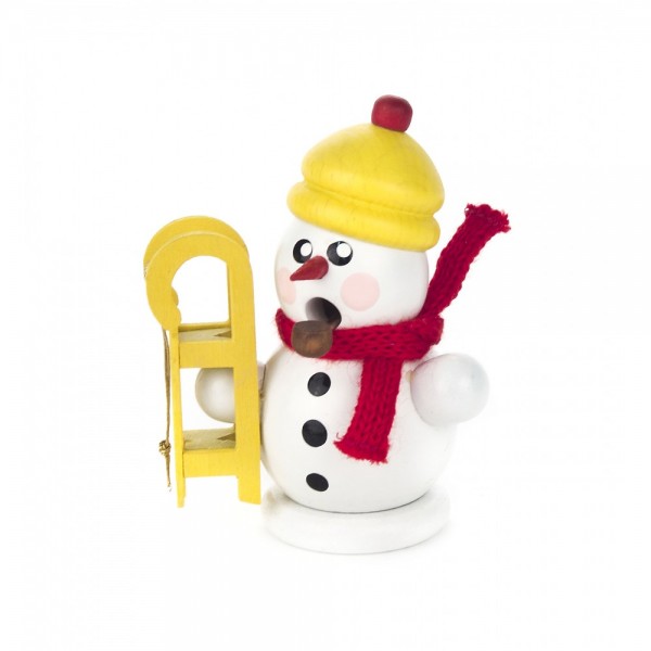 Dregeno Erzgebirge - Miniatur-Räuchermann Schneemann mit Schlitten
