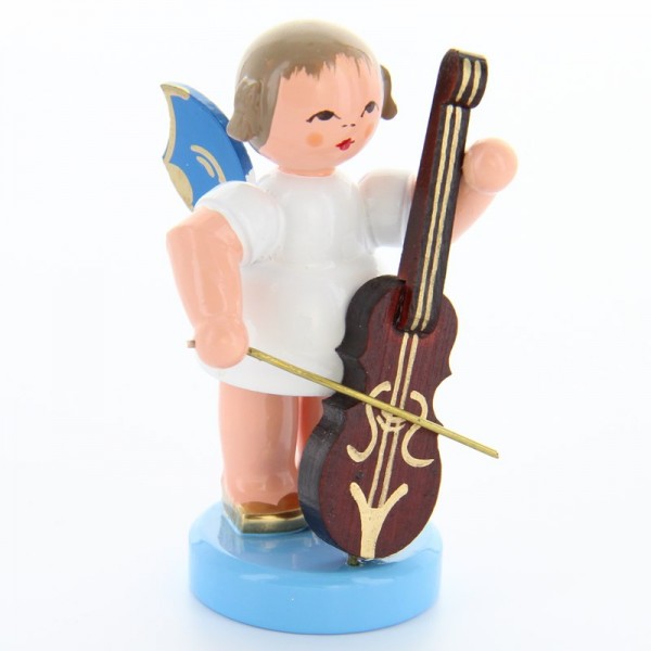 Uhlig Engel stehend mit Cello, blaue Flügel, handbemalt