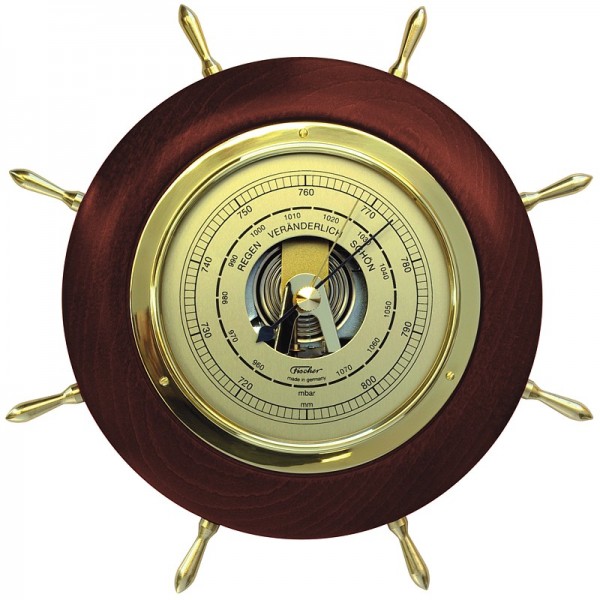 Fischer Barometer Steuerrad Maritim mit Holzgehäuse mahagoni-messing
