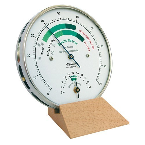 Fischer Life-Serie Wohnklima-Hygrometer mit Thermometer und Holzsockel