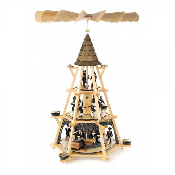 Dregeno Erzgebirge - Göpelpyramide mit Bergbauszenen und Mettenschicht, 3-stöckig - 70cm