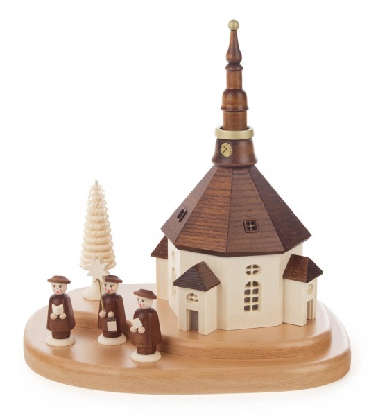 Dregeno Erzgebirge - Seiffener Kirche mit Kurrende auf Sockel und elektr. Innenbeleuchtung