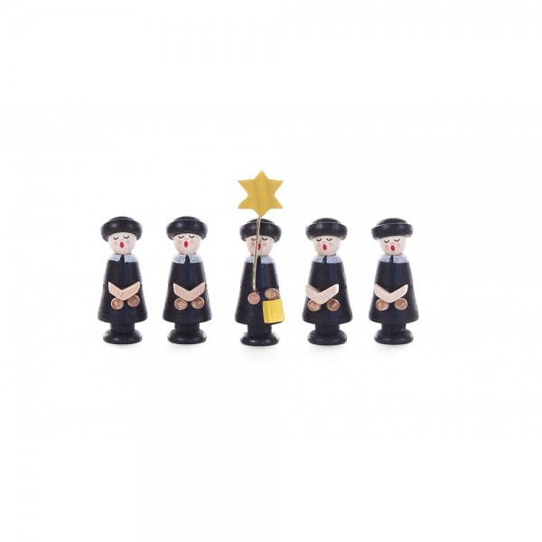 Dregeno Erzgebirge - Kurrendefiguren Sternträger und 4 Sänger mit Buch, schwarz