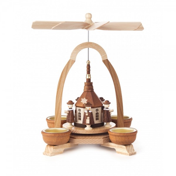 Dregeno Erzgebirge - Pyramide klein mit Seiffener Kirche, für Teelichter - 25cm