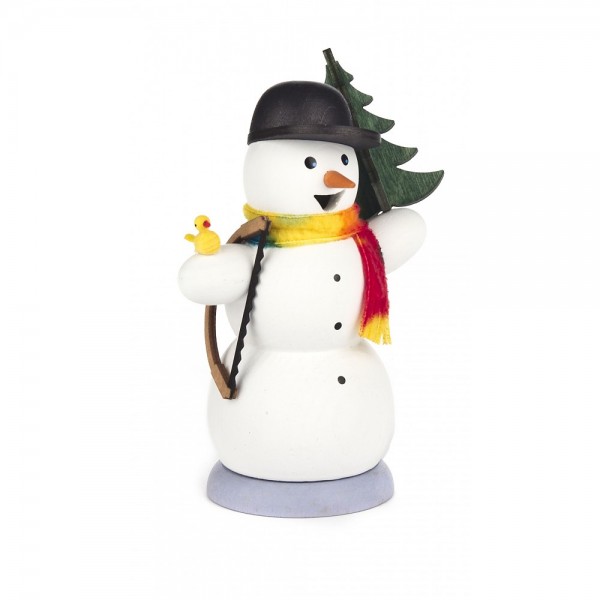 Dregeno Erzgebirge - Räuchermann Schneemann mit Baum - 14cm