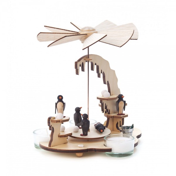 Dregeno Erzgebirge - Pyramide klein mit Pinguine für Teelichter - 18cm