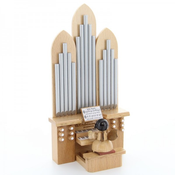 Uhlig Engel sitzend an der Orgel mit Spielwerk O Tannenbaum" Kurzfassung, natur, handbemalt