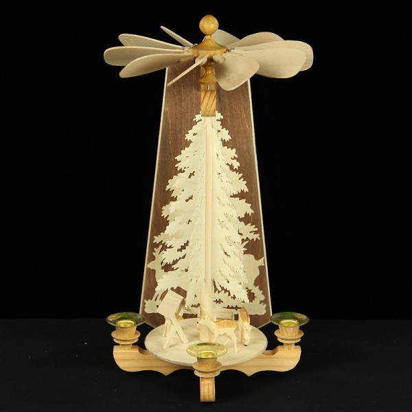 Holzkunst Niederle - Wandpyramide mit geschnitzte Rehe