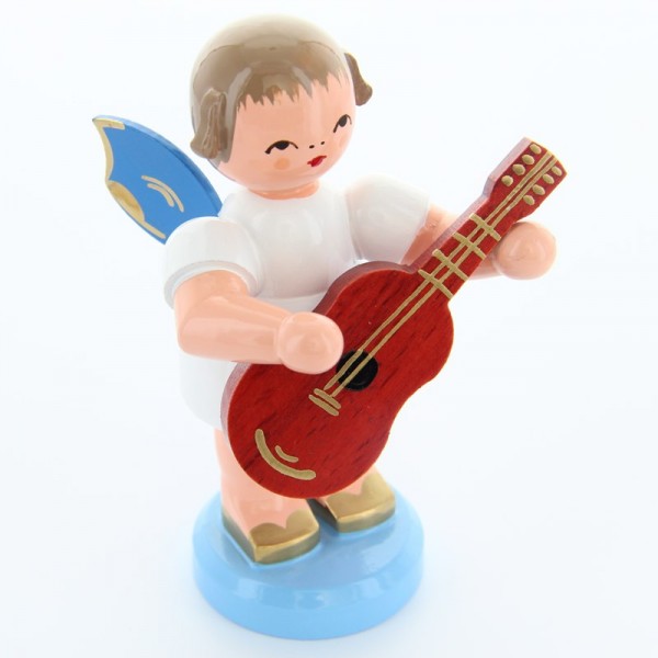 Uhlig Engel stehend groß mit Gitarre, blaue Flügel, handbemalt