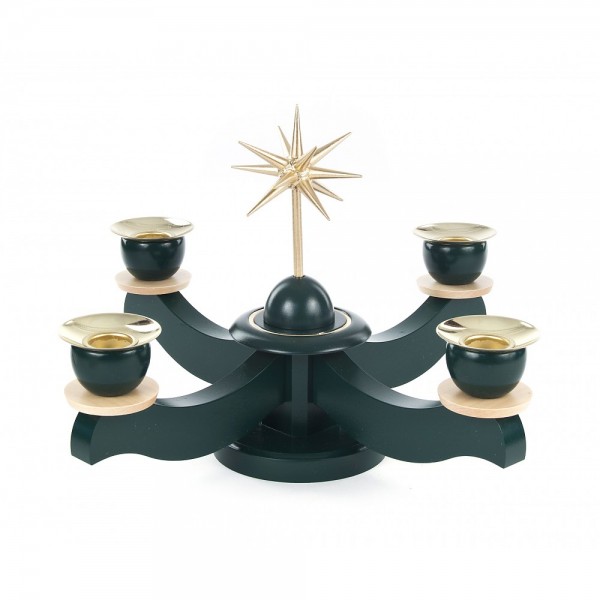 Dregeno Erzgebirge - Adventsleuchter mit Stern, ohne Bestückung, grün - 19cm