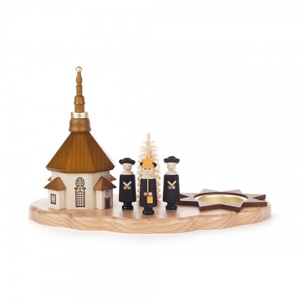 Dregeno Erzgebirge - Teelichthalter mit Seiffener Kirche und Kurrende - 14cm