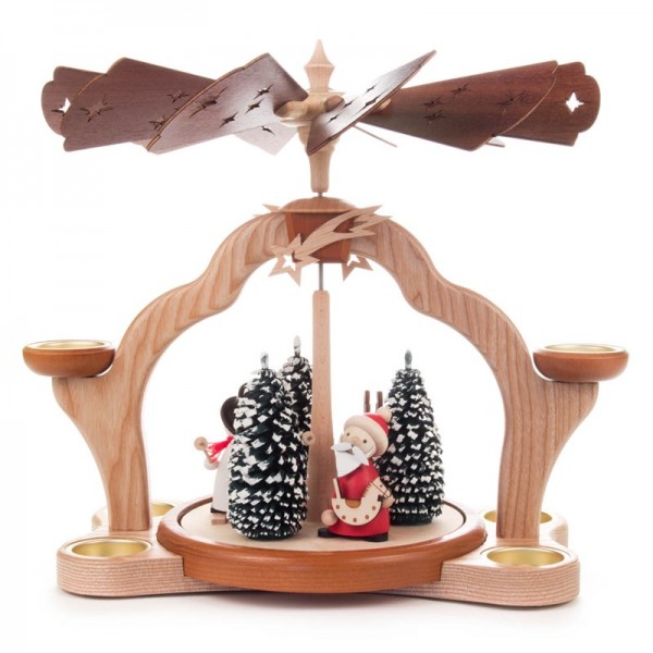 Dregeno Erzgebirge - Pyramide mit Weihnachtsmann, Schneemann und Elch, für Teelichter