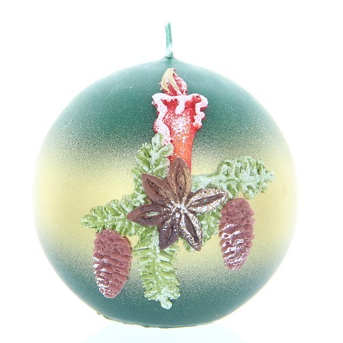 Weihnachtskerze Grün - Kugel mit Kerze - 7cm